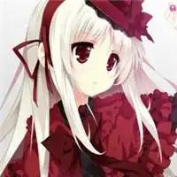二次元图片发白头发红眼晴的萌妹子