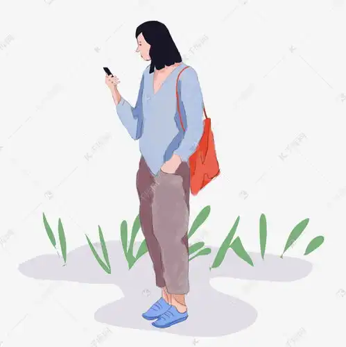 低头玩手机的女子卡通素材图片免费下载千库网