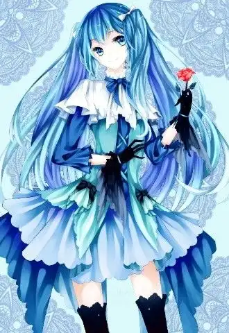 我要浅绿色头发,蓝色眼,白色或绿色蓝色的动漫女孩的图片