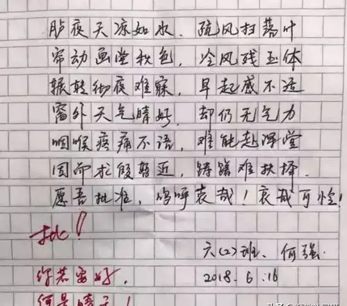 小学生请假条走红,大姨妈来了请假一周老师你仿佛在逗我