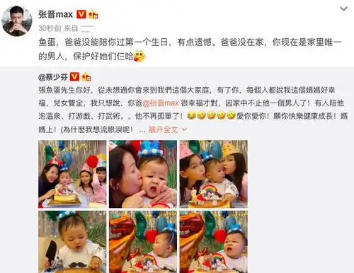 蔡少芬晒儿子庆生照,小鱼蛋五官像极了张晋,姐姐颜值没有妹妹高