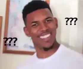最近流行一个表情,就是个黑人满脸笑容,周围有几个问号的,求这个表