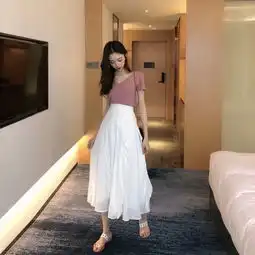 仙女花边高腰半身a字裙