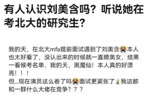 黑魔仙刘美含考研北大本人发表情包回应,学霸身份瞒不住了