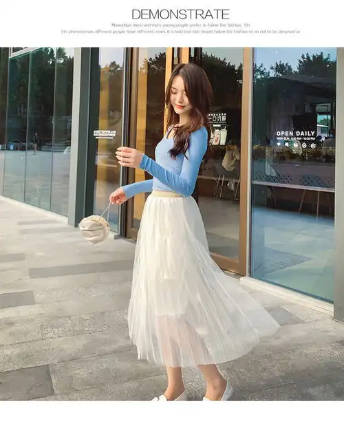 半身裙女春夏网纱裙ins超火的裙子百褶半身仙女裙中长款黑色纱裙gg福卡商城