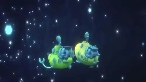 小潜艇阿力和贝贝在深海遇到了一个隧道,里面全是荧光,宛如星空