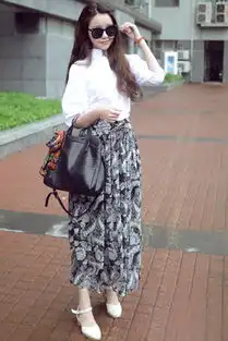 雪纺半身长裙巧妙搭配仙女般飘逸感藏肉术