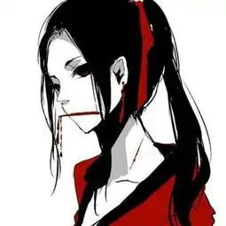 求一张黑白双间短发女红色眼睛左眼流血泪的动漫图片