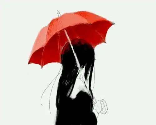 动漫女生一个人打伞雨中散步半身头像