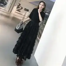 实拍已检测韩国宽松百搭字母长款t恤半身网纱裙两件套女